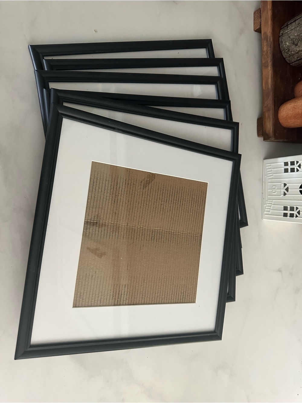 Set of 6 Black Square Picture Frames with White borders